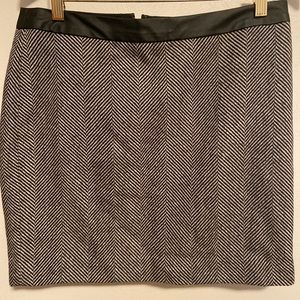 Vegan Leather Wool Blend Tweed Herringbone Skirt